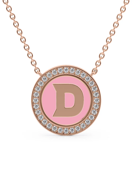 14K Rose Gold Pink D Initial Disk Pendant