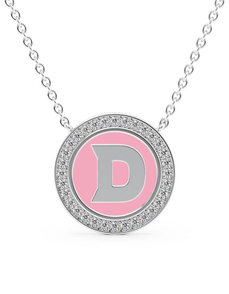 14K White Gold Pink D Initial Disk Pendant