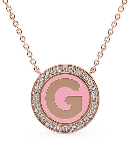 14K Rose Gold Pink G Initial Disk Pendant