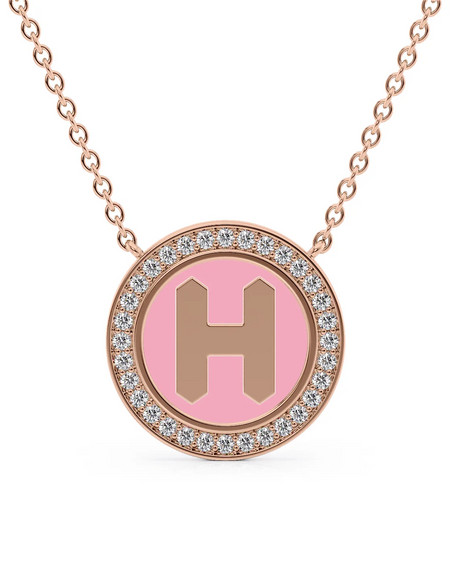 14K Rose Gold Pink H Initial Disk Pendant