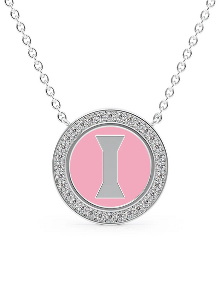 14K White Gold Pink I Initial Disk Pendant