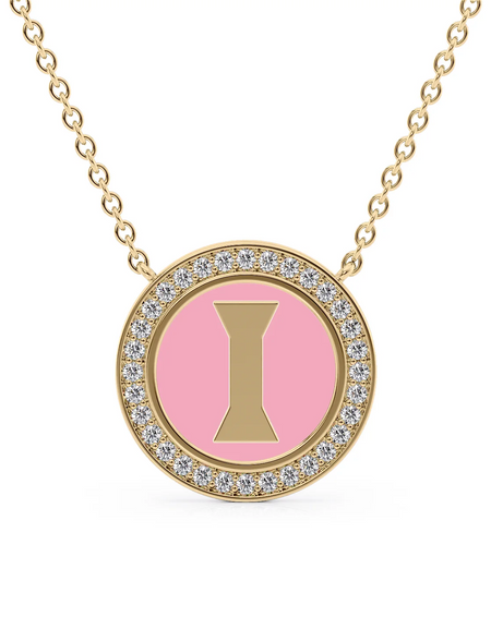 14K Yellow Gold Pink I Initial Disk Pendant