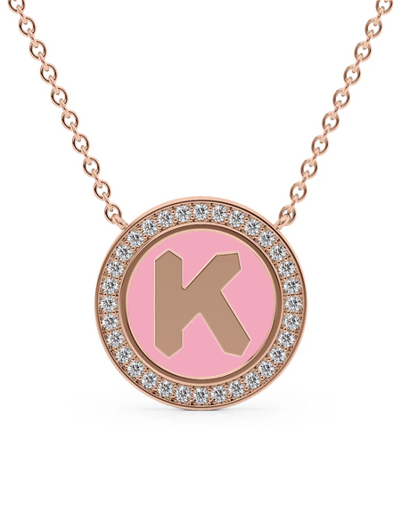 14K Rose Gold Pink K Initial Disk Pendant