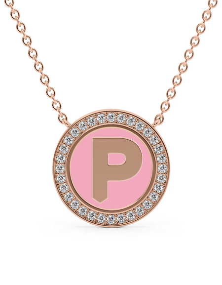 14K Rose Gold Pink P Initial Disk Pendant