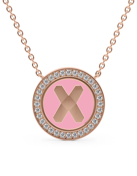 14K Rose Gold Pink X Initial Disk Pendant