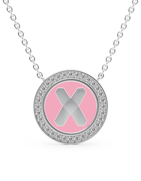14K White Gold Pink X Initial Disk Pendant