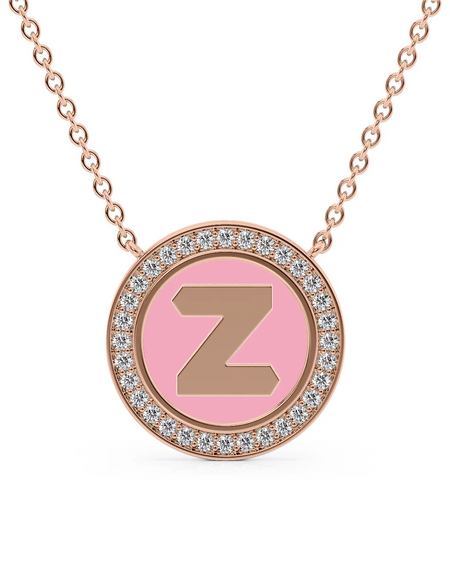 14K Rose Gold Pink Z Initial Disk Pendant