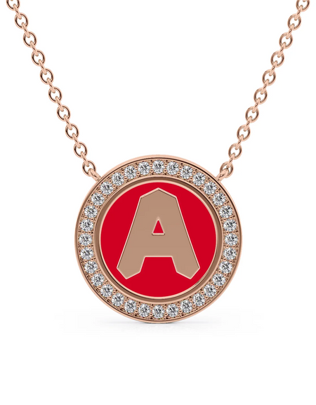 14K Rose Gold Red A Initial Disk Pendant