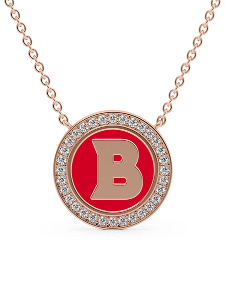 14K Rose Gold Red B Initial Disk Pendant