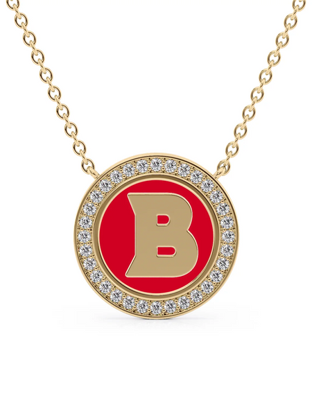 14K Yellow Gold Red B Initial Disk Pendant