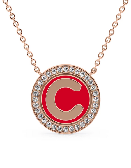 14K Rose Gold Red C Initial Disk Pendant
