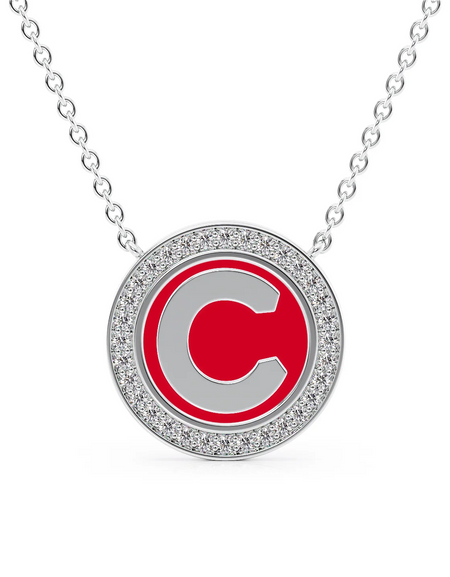 14K White Gold Red C Initial Disk Pendant