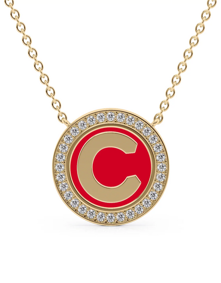 14K Yellow Gold Red C Initial Disk Pendant