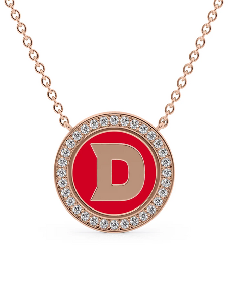 14K Rose Gold Red D Initial Disk Pendant
