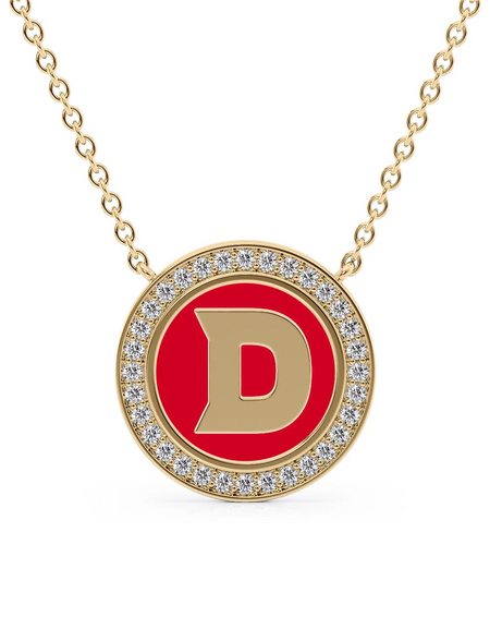 14K Yellow Gold Red D Initial Disk Pendant
