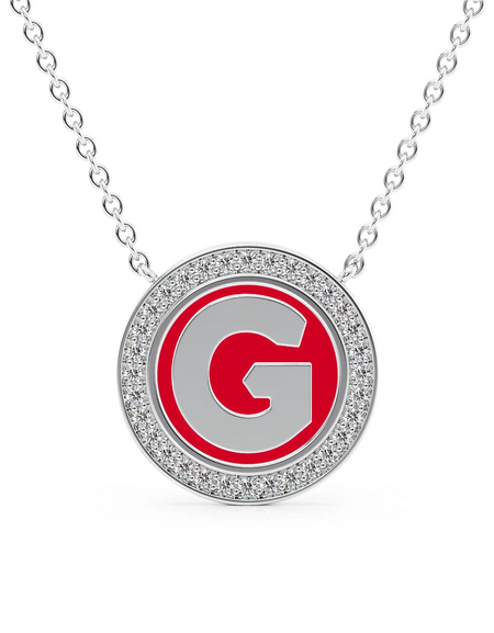 14K White Gold Red G Initial Disk Pendant