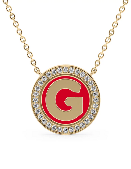 14K Yellow Gold Red G Initial Disk Pendant