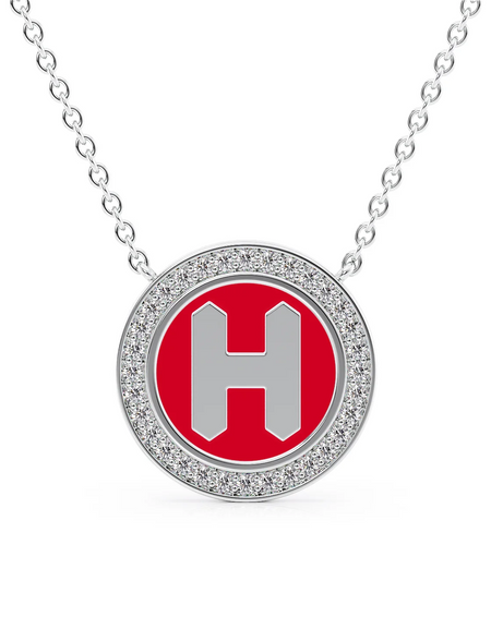 14K White Gold Red H Initial Disk Pendant