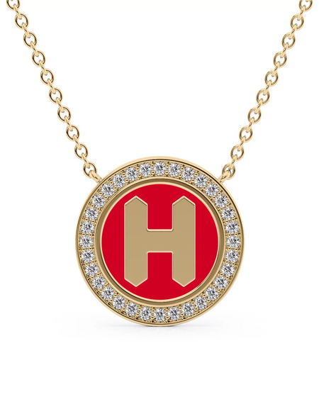 14K Yellow Gold Red H Initial Disk Pendant