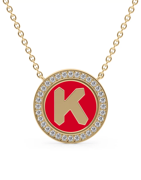 14K Yellow Gold Red K Initial Disk Pendant