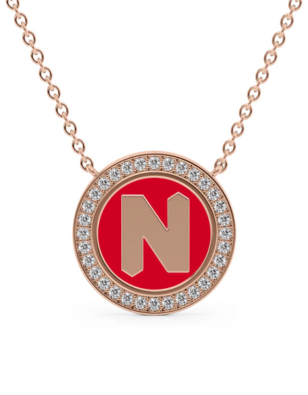 14K Rose Gold Red N Initial Disk Pendant