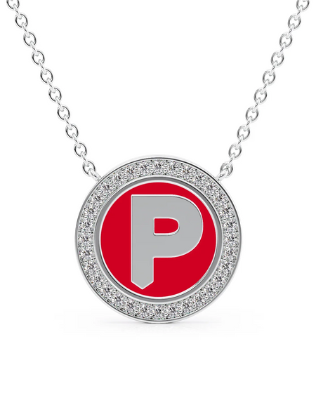 14K White Gold Red P Initial Disk Pendant