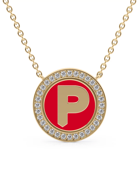 14K Yellow Gold Red P Initial Disk Pendant