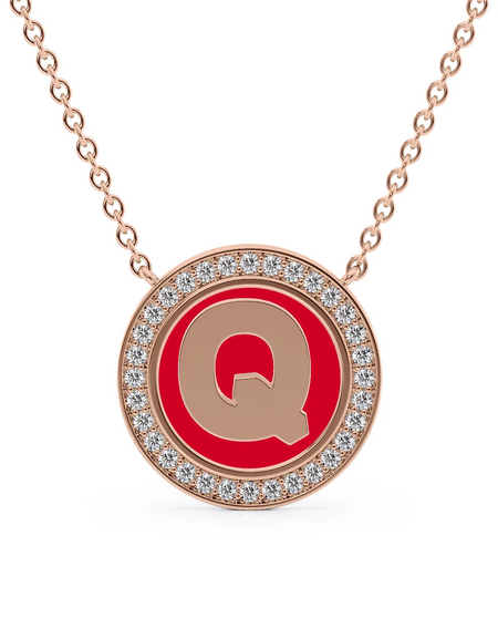 14K Rose Gold Red Q Initial Disk Pendant