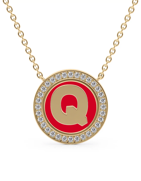 14K Yellow Gold Red Q Initial Disk Pendant