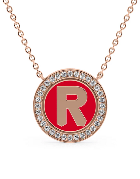 14K Rose Gold Red R Initial Disk Pendant