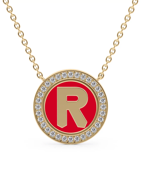 14K Yellow Gold Red R Initial Disk Pendant