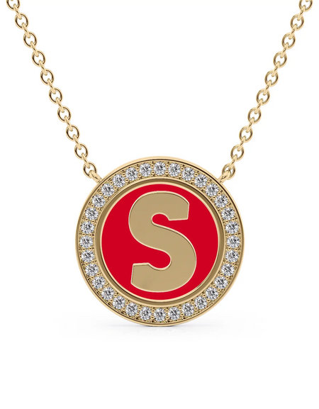 14K Yellow Gold Red S Initial Disk Pendant