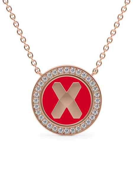 14K Rose Gold Red X Initial Disk Pendant