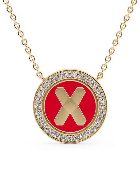 14K Yellow Gold Red X Initial Disk Pendant