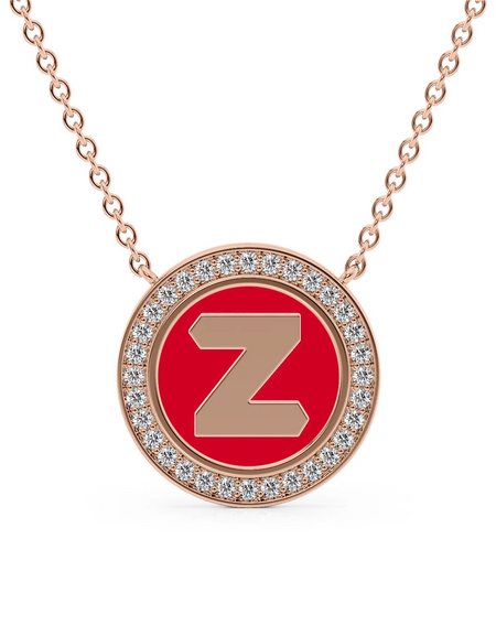 14K Rose Gold Red Z Initial Disk Pendant