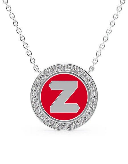 14K White Gold Red Z Initial Disk Pendant