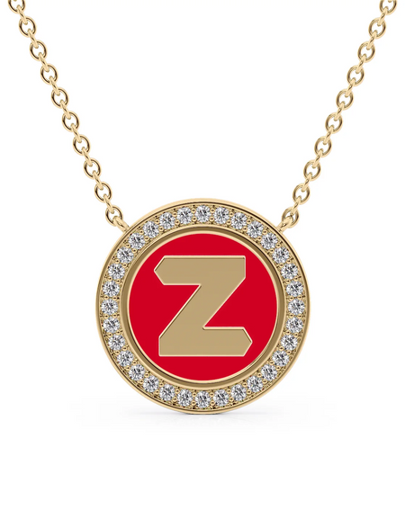 14K Yellow Gold Red Z Initial Disk Pendant