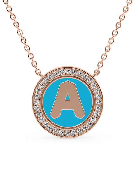 14K Rose Gold Turquoise A Initial Disk Pendant