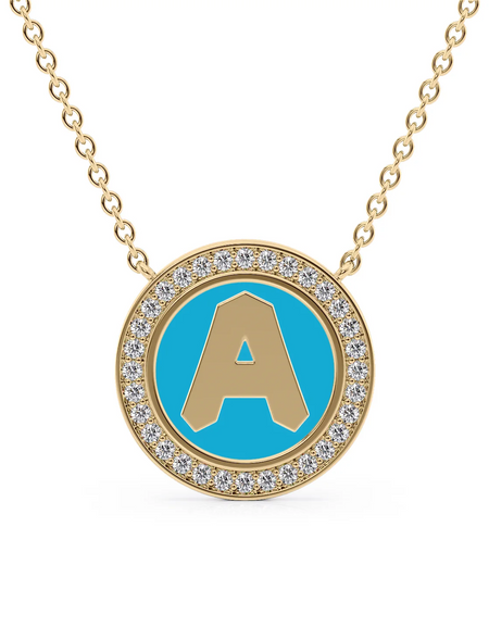 14K Yellow Gold Turquoise A Initial Disk Pendant