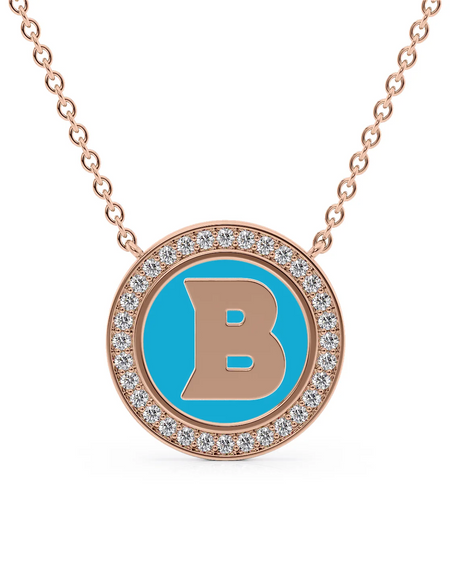 14K Rose Gold Turquoise B Initial Disk Pendant