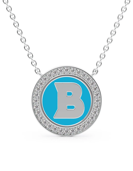 14K White Gold Turquoise B Initial Disk Pendant