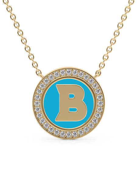 14K Yellow Gold Turquoise B Initial Disk Pendant