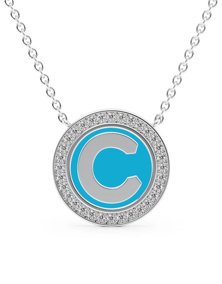 14K White Gold Turquoise C Initial Disk Pendant