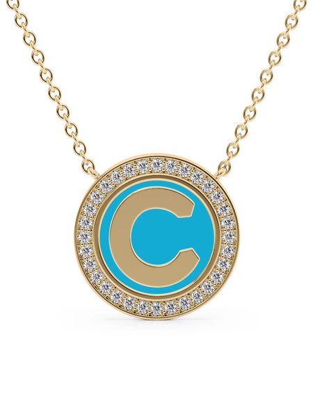 14K Yellow Gold Turquoise C Initial Disk Pendant