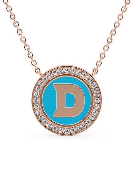 14K Rose Gold Turquoise D Initial Disk Pendant