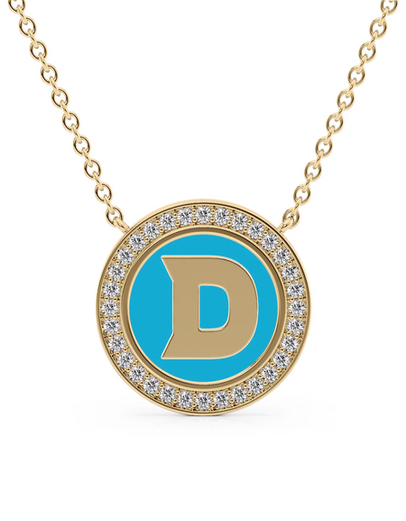 14K Yellow Gold Turquoise D Initial Disk Pendant