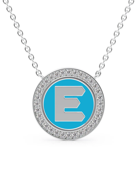 14K White Gold Turquoise E Initial Disk Pendant
