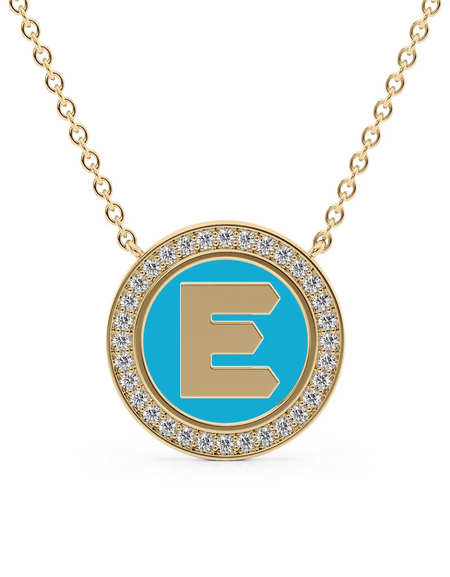 14K Yellow Gold Turquoise E Initial Disk Pendant