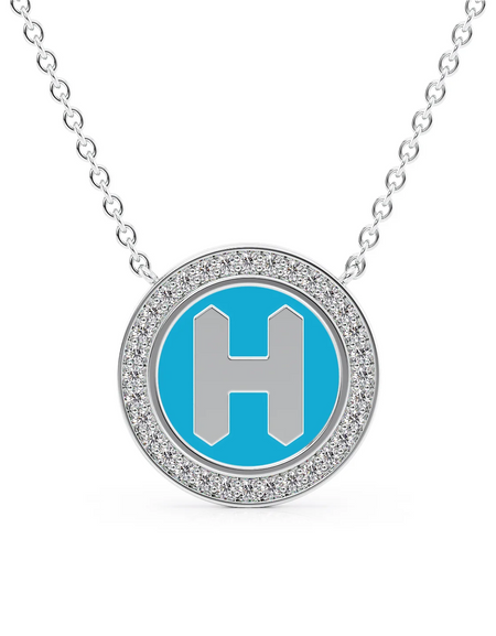 14K White Gold Turquoise H Initial Disk Pendant
