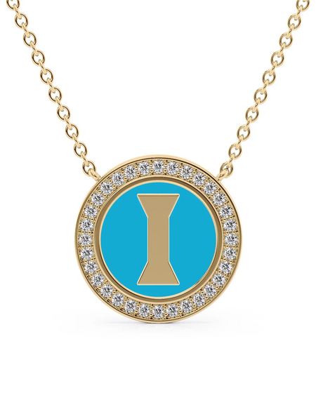 14K Yellow Gold Turquoise I Initial Disk Pendant